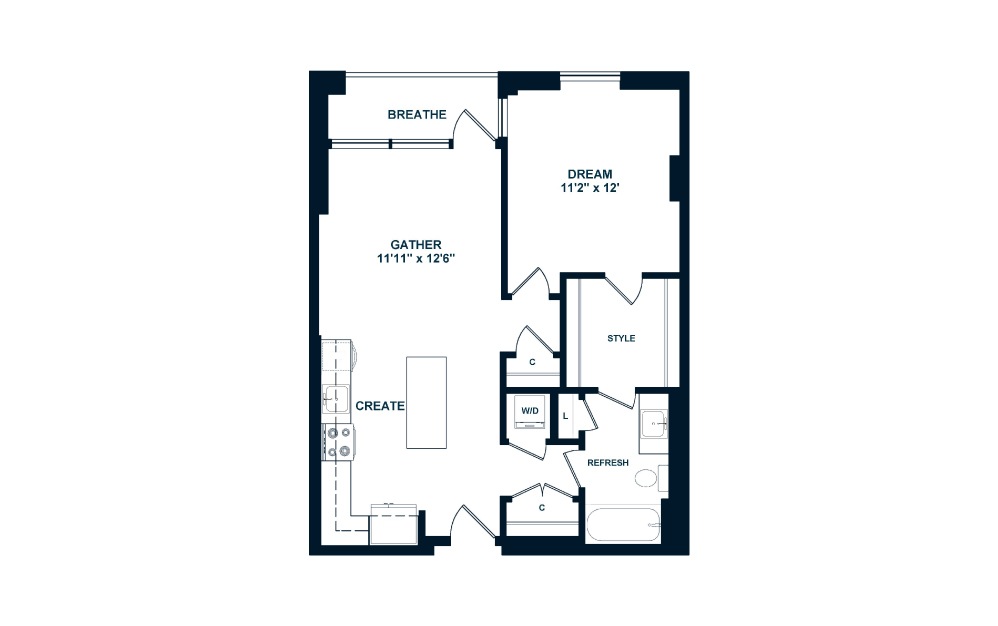 A1.1 - 1 bedroom floorplan layout with 1 bath and 696 square feet. (2D)