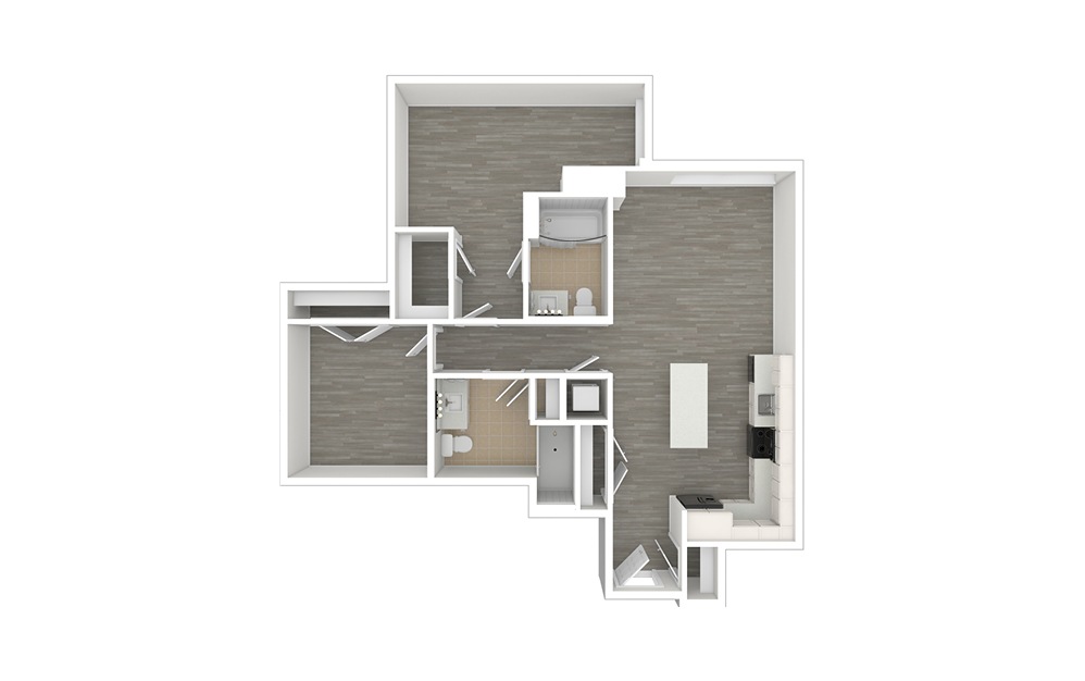 C2.ANSI with Den - 1 + Den floorplan layout with 2 baths and 996 square feet. (3D)