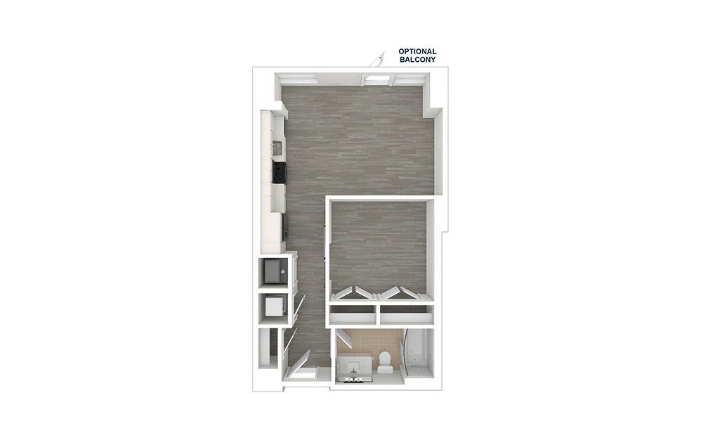 JA1.1 - 1 bedroom floorplan layout with 1 bath and 573 square feet. (3D)